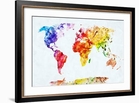 Watercolor World Map. Colorful Paint on White Paper. HD Quality-Michal Bednarek-Framed Art Print