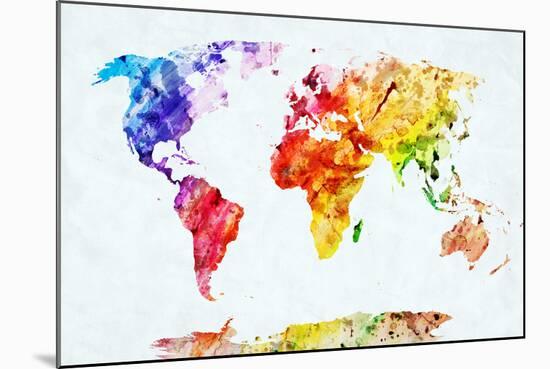 Watercolor World Map. Colorful Paint on White Paper. HD Quality-Michal Bednarek-Mounted Art Print