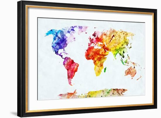 Watercolor World Map. Colorful Paint on White Paper. HD Quality-Michal Bednarek-Framed Art Print