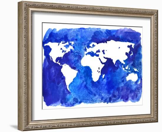 Watercolor World Map Illustration-LisaAlisaill-Framed Art Print