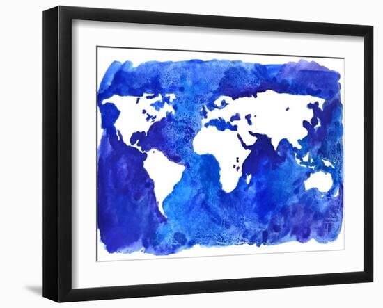 Watercolor World Map Illustration-LisaAlisaill-Framed Art Print