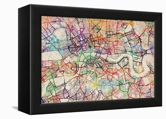Watercolour Map of London-Tompsett Michael-Framed Stretched Canvas