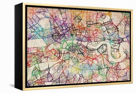 Watercolour Map of London-Tompsett Michael-Framed Stretched Canvas