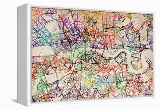 Watercolour Map of London-Tompsett Michael-Framed Stretched Canvas