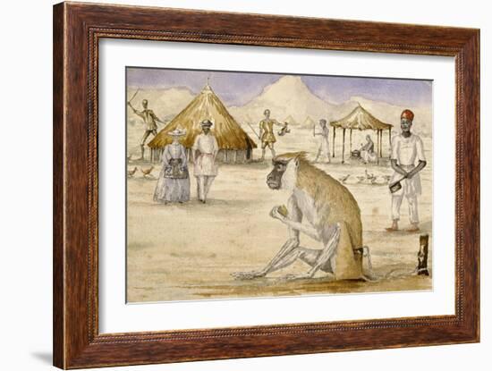 Watercolour of a Monkey with a Self-Portrait of the Artist and His Wife, Florence, C.1861-Sir Samuel Baker-Framed Giclee Print