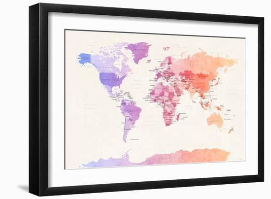 Watercolour Political Map of the World-Michael Tompsett-Framed Art Print