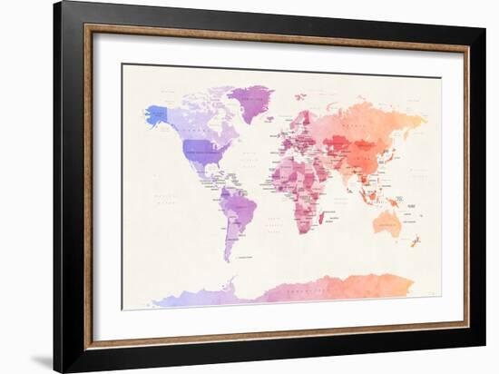 Watercolour Political Map of the World-Michael Tompsett-Framed Art Print