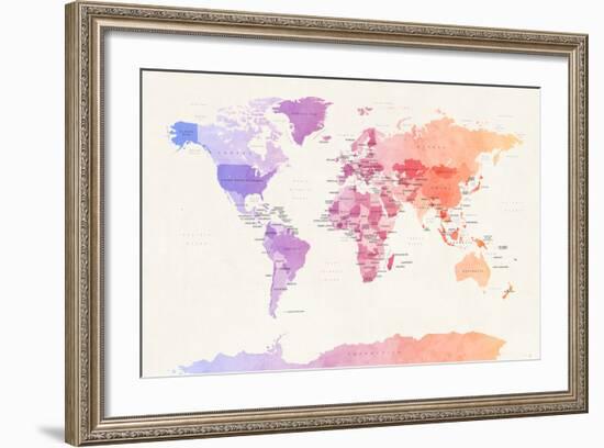 Watercolour Political Map of the World-Michael Tompsett-Framed Art Print