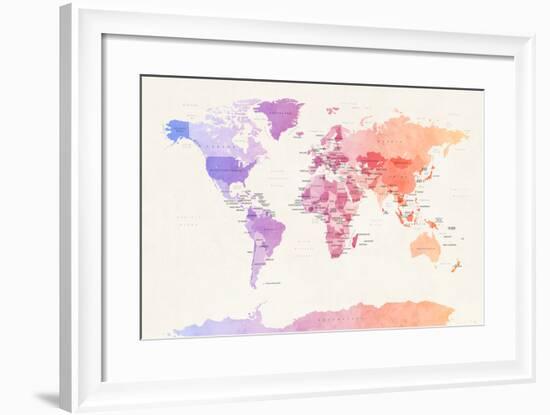 Watercolour Political Map of the World-Michael Tompsett-Framed Art Print