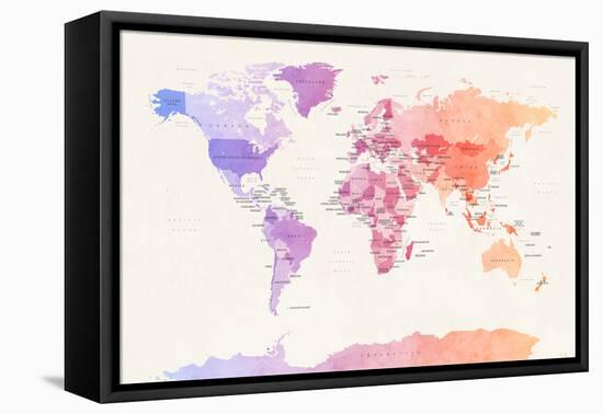 Watercolour Political Map of the World-Michael Tompsett-Framed Stretched Canvas