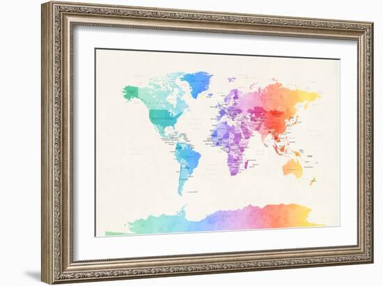 Watercolour Political Map of the World-Michael Tompsett-Framed Premium Giclee Print