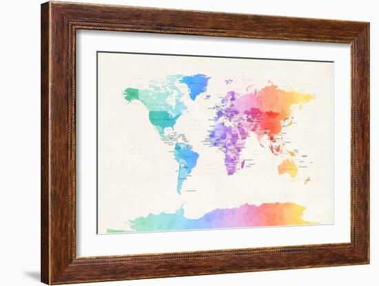 Watercolour Political Map of the World-Michael Tompsett-Framed Premium Giclee Print