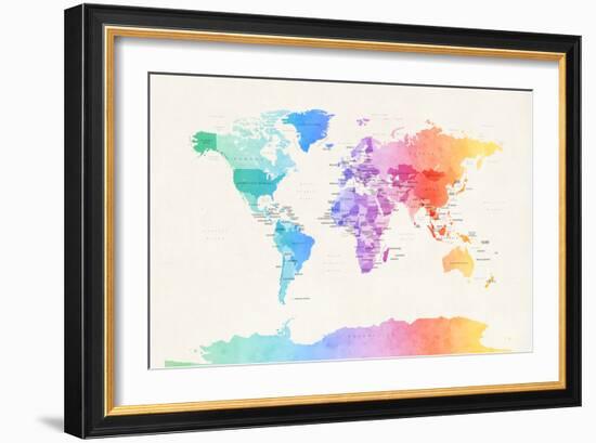 Watercolour Political Map of the World-Michael Tompsett-Framed Premium Giclee Print