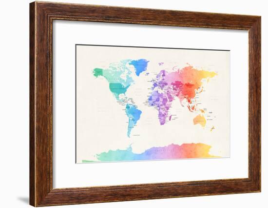 Watercolour Political Map of the World-Michael Tompsett-Framed Art Print