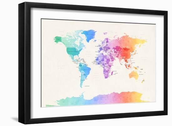 Watercolour Political Map of the World-Michael Tompsett-Framed Art Print