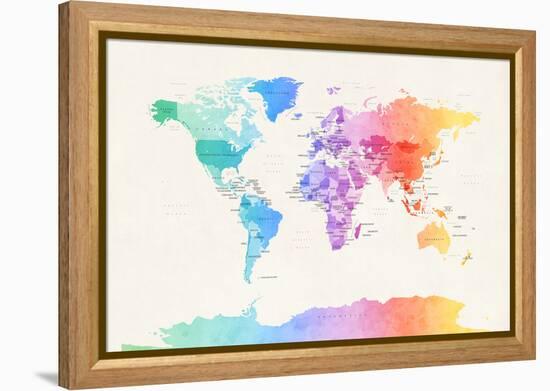 Watercolour Political Map of the World-Michael Tompsett-Framed Stretched Canvas