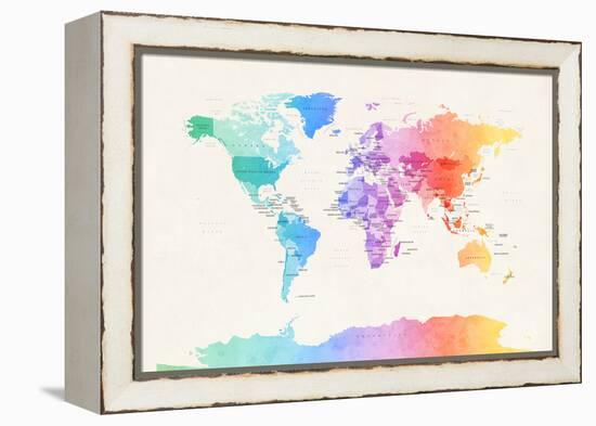 Watercolour Political Map of the World-Michael Tompsett-Framed Stretched Canvas