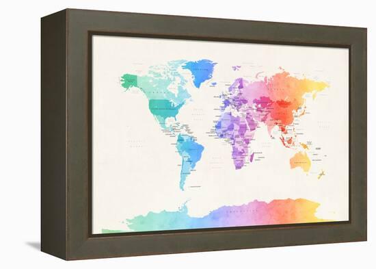 Watercolour Political Map of the World-Michael Tompsett-Framed Stretched Canvas