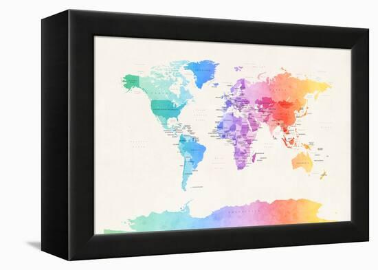 Watercolour Political Map of the World-Michael Tompsett-Framed Stretched Canvas