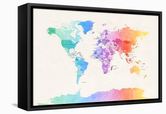 Watercolour Political Map of the World-Michael Tompsett-Framed Stretched Canvas
