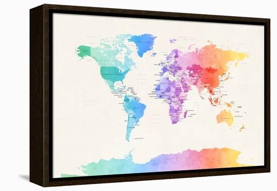 Watercolour Political Map of the World-Michael Tompsett-Framed Stretched Canvas