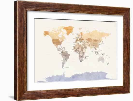 Watercolour Political Map of the World-Michael Tompsett-Framed Art Print