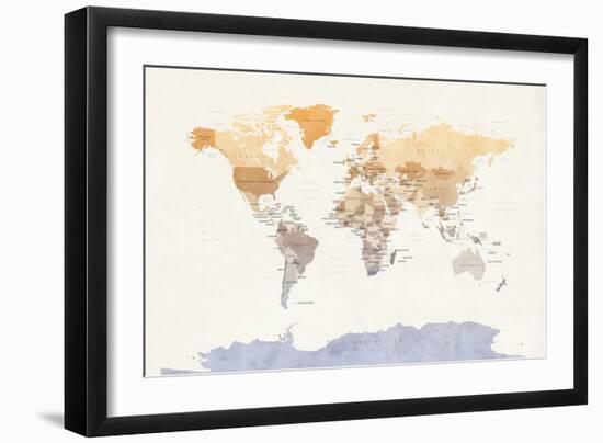 Watercolour Political Map of the World-Michael Tompsett-Framed Art Print