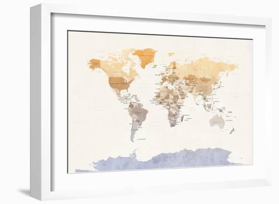 Watercolour Political Map of the World-Michael Tompsett-Framed Art Print