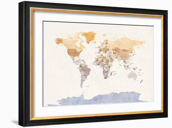 Watercolour Political Map of the World-Michael Tompsett-Framed Art Print