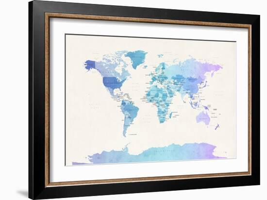 Watercolour Political Map of the World-Michael Tompsett-Framed Art Print