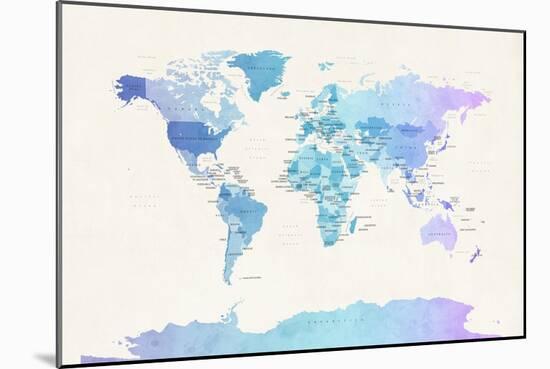 Watercolour Political Map of the World-Michael Tompsett-Mounted Art Print