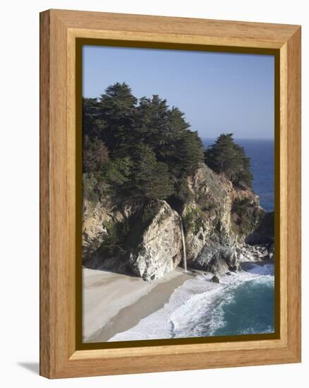 Waterfall and Beach at Julia Pfeiffer Burns State Park, Near Big Sur, California-Donald Nausbaum-Framed Premier Image Canvas