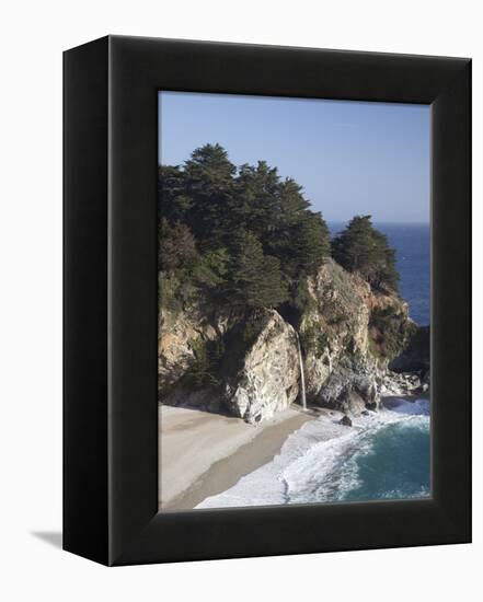 Waterfall and Beach at Julia Pfeiffer Burns State Park, Near Big Sur, California-Donald Nausbaum-Framed Premier Image Canvas