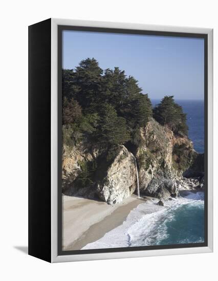 Waterfall and Beach at Julia Pfeiffer Burns State Park, Near Big Sur, California-Donald Nausbaum-Framed Premier Image Canvas