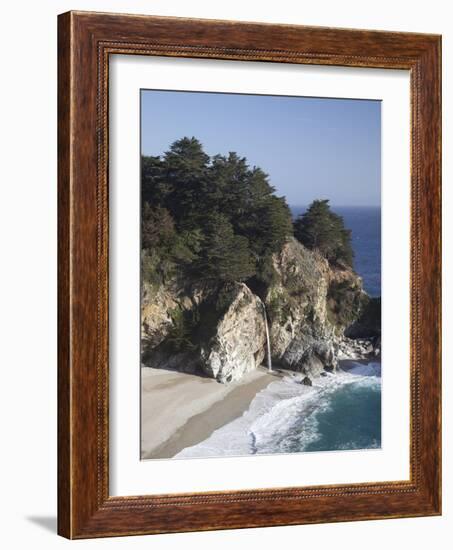 Waterfall and Beach at Julia Pfeiffer Burns State Park, Near Big Sur, California-Donald Nausbaum-Framed Photographic Print