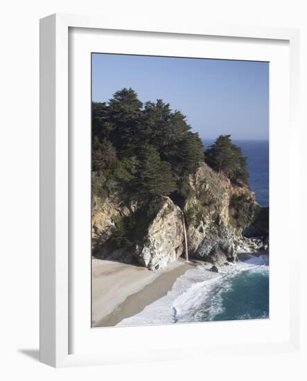 Waterfall and Beach at Julia Pfeiffer Burns State Park, Near Big Sur, California-Donald Nausbaum-Framed Photographic Print