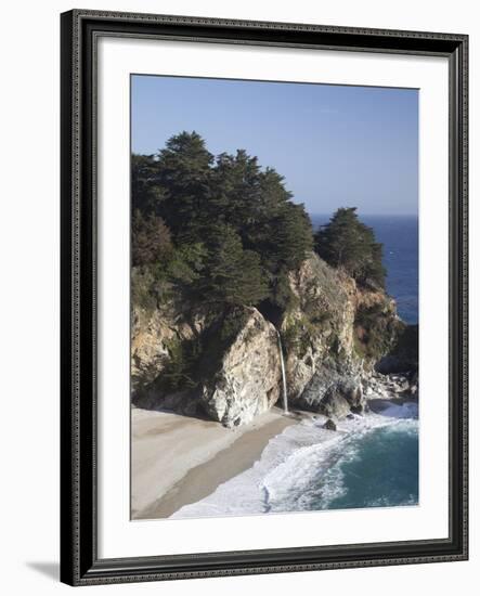 Waterfall and Beach at Julia Pfeiffer Burns State Park, Near Big Sur, California-Donald Nausbaum-Framed Photographic Print