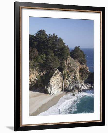 Waterfall and Beach at Julia Pfeiffer Burns State Park, Near Big Sur, California-Donald Nausbaum-Framed Photographic Print