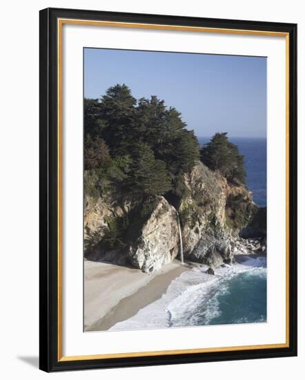 Waterfall and Beach at Julia Pfeiffer Burns State Park, Near Big Sur, California-Donald Nausbaum-Framed Photographic Print