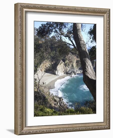 Waterfall and Beach at Julia Pfeiffer Burns State Park, Near Big Sur, California-Donald Nausbaum-Framed Photographic Print