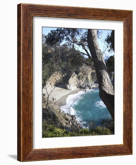 Waterfall and Beach at Julia Pfeiffer Burns State Park, Near Big Sur, California-Donald Nausbaum-Framed Photographic Print