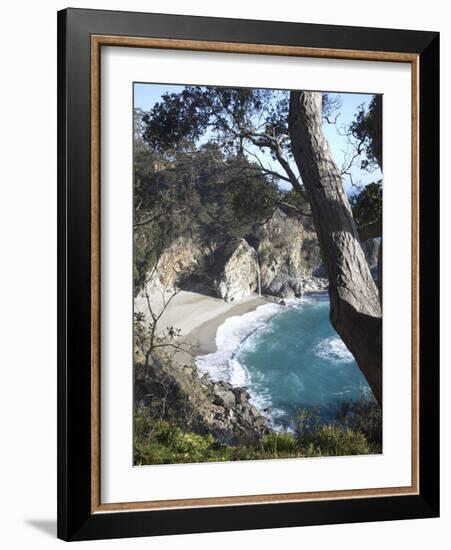 Waterfall and Beach at Julia Pfeiffer Burns State Park, Near Big Sur, California-Donald Nausbaum-Framed Photographic Print