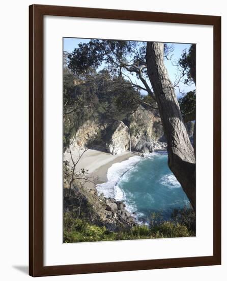 Waterfall and Beach at Julia Pfeiffer Burns State Park, Near Big Sur, California-Donald Nausbaum-Framed Photographic Print