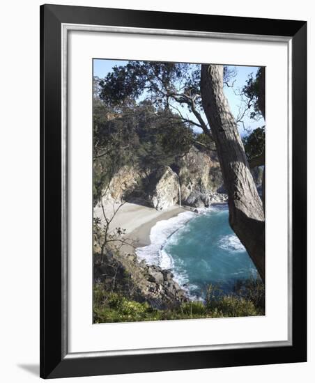 Waterfall and Beach at Julia Pfeiffer Burns State Park, Near Big Sur, California-Donald Nausbaum-Framed Photographic Print