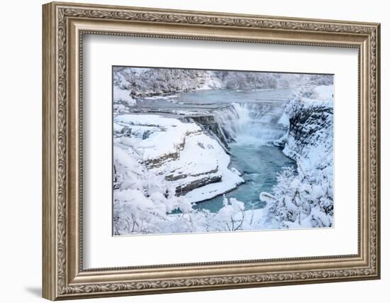 Waterfall and cascades on partially frozen Paine River, Chile-Nick Garbutt-Framed Photographic Print