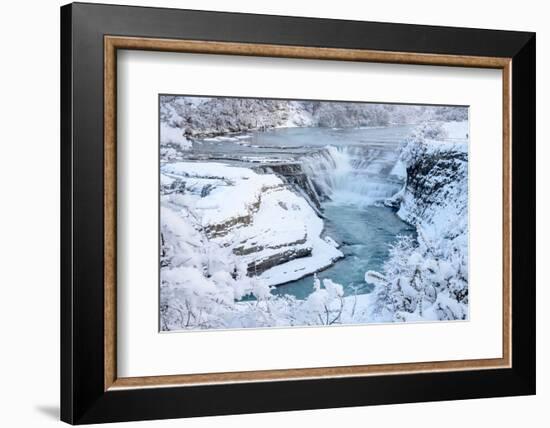 Waterfall and cascades on partially frozen Paine River, Chile-Nick Garbutt-Framed Photographic Print