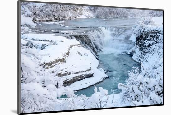 Waterfall and cascades on partially frozen Paine River, Chile-Nick Garbutt-Mounted Photographic Print