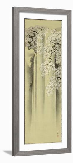 Waterfall and Cherry-Kano Eisen'in Michinobu-Framed Art Print