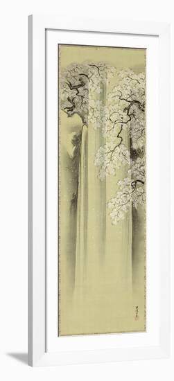 Waterfall and Cherry-Kano Eisen'in Michinobu-Framed Art Print