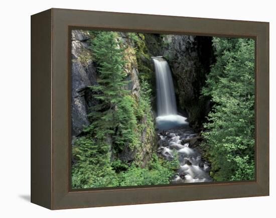 Waterfall and Lush Foliage, Mt. Rainier National Park, Washington, USA-Gavriel Jecan-Framed Premier Image Canvas